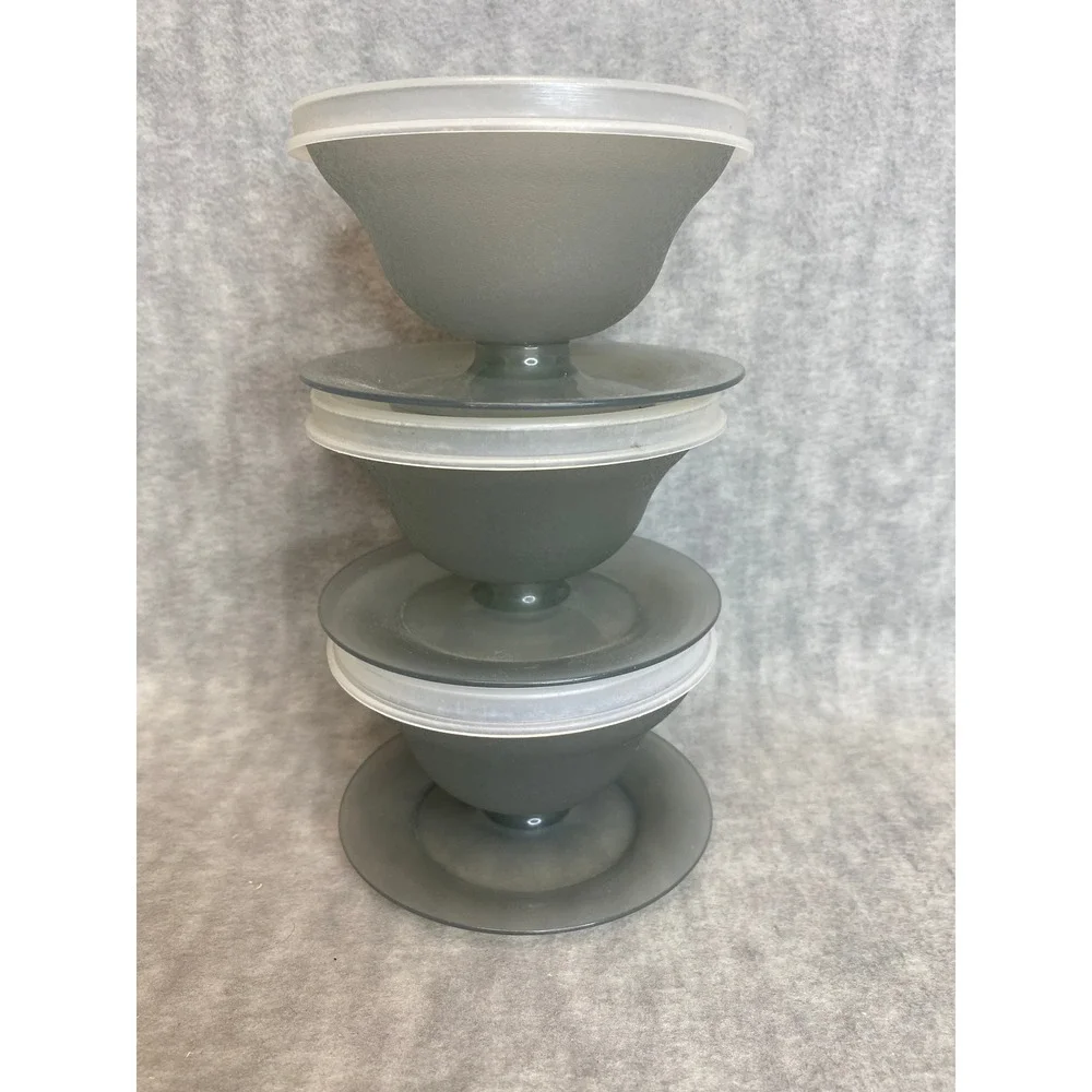 Vintage Tupperware Sundae Parfait Dessert Cups Footed‎ Dishes Set of 3 with Lids